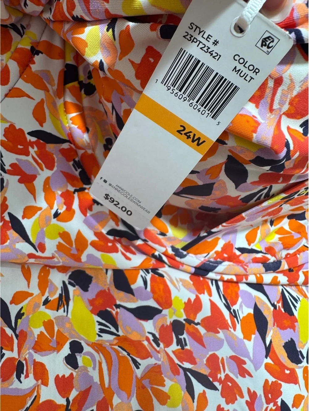 Anne Cole Womens 24W Tankini Top Multicolor Floral Twist Front Swim NWT $92